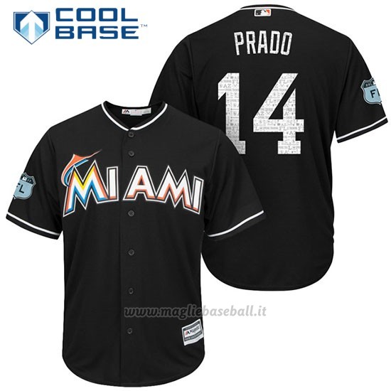 Maglia Baseball Uomo Miami Marlins Martin Prado Nero 2017 Allenamento Primaverile Cool Base Giocatore
